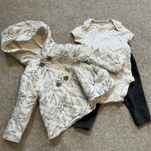 Floral Hooded Jacket and Polka Dot Onesie Set